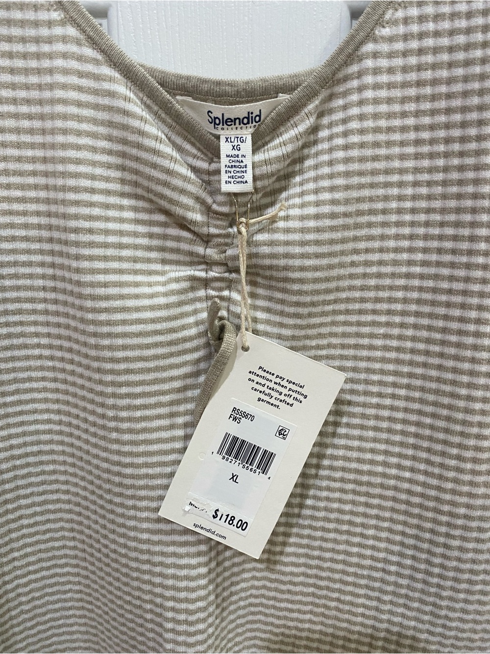 Splendid Cream and Beige Striped Ruched Front Tank - Picture 4 of 5